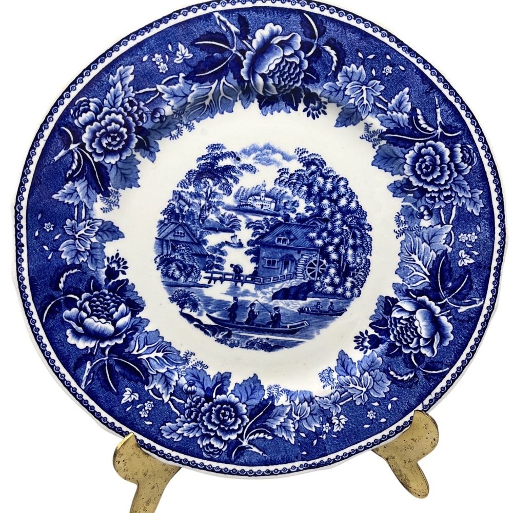 Vintage FINLAND 14 White / Blue Landscape Plate 50's‎